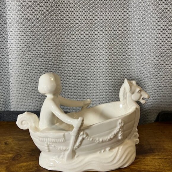 Erphila of Czechosolovakia Ceramic Child in a Boat Decor 7" White - Picture 4 of 6